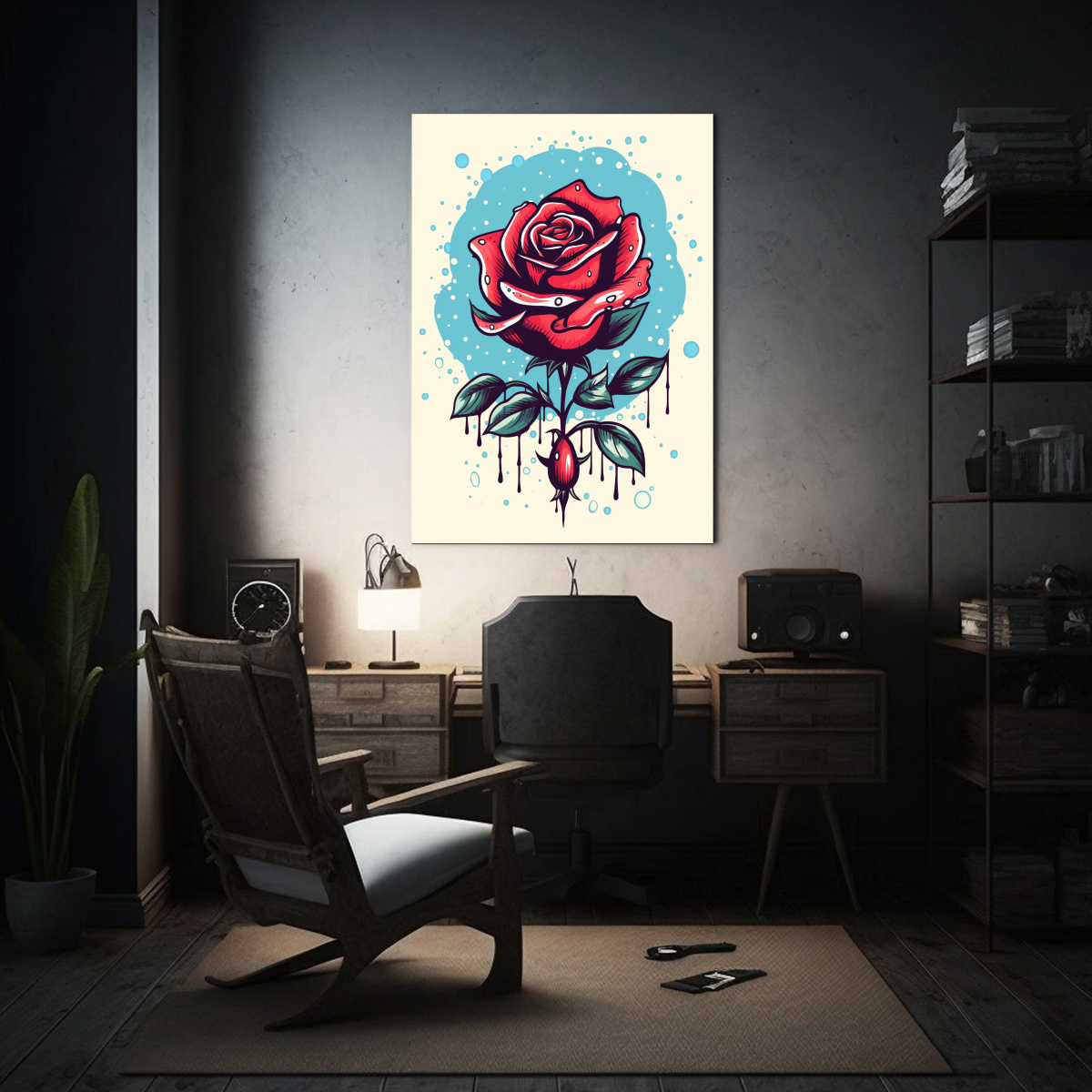 PINTURA VINTAGE DE ROSAS CON TORNILLOS EN ESTILO 30X40 CM - 2