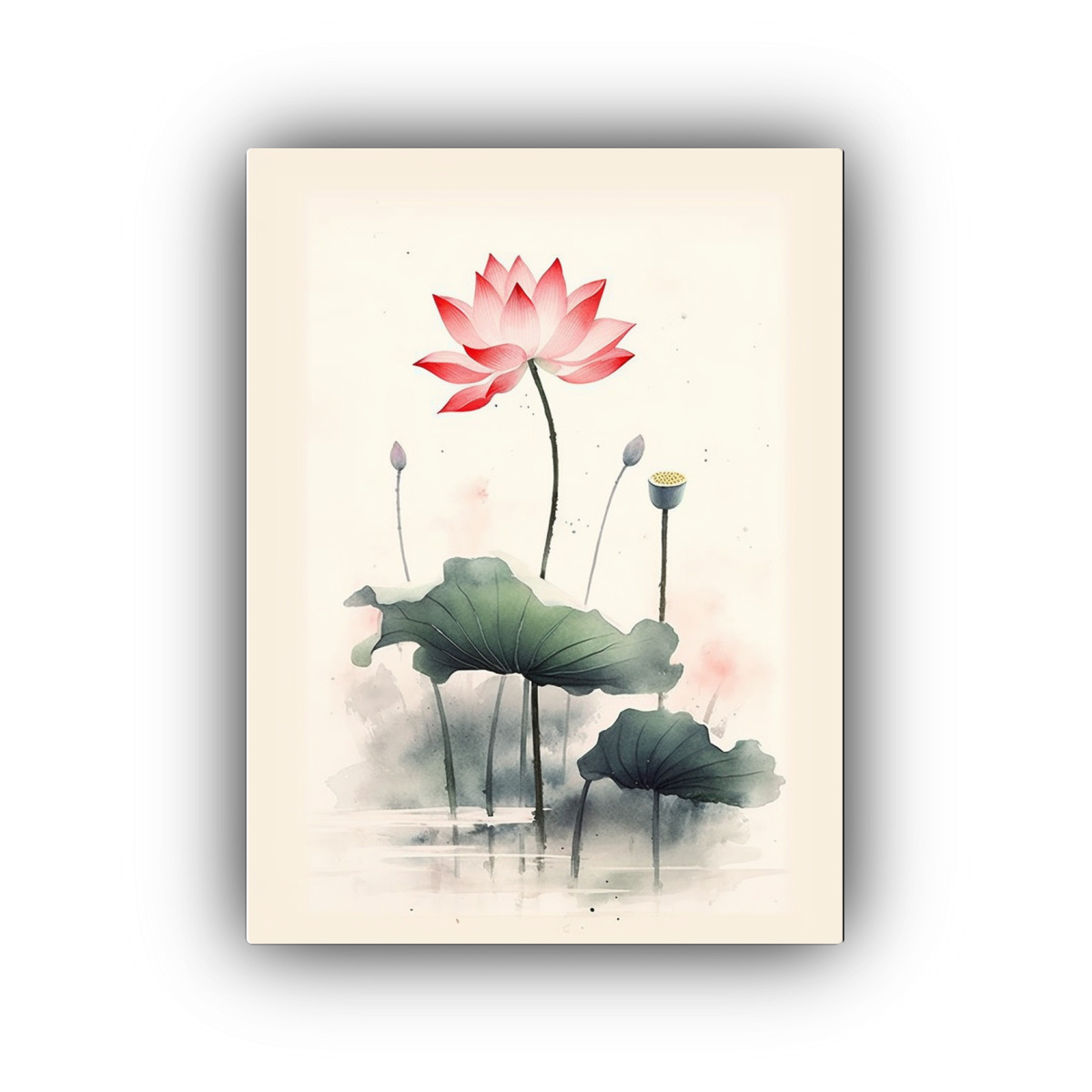 PINTURA DE ARTE DE PARED ESTILO CHINO LOTO ROSA 20X30 CM - 1