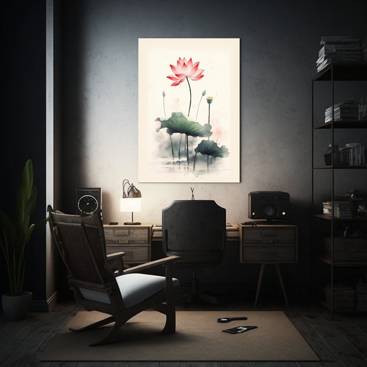 PINTURA DE ARTE DE PARED ESTILO CHINO LOTO ROSA 20X30 CM - 2