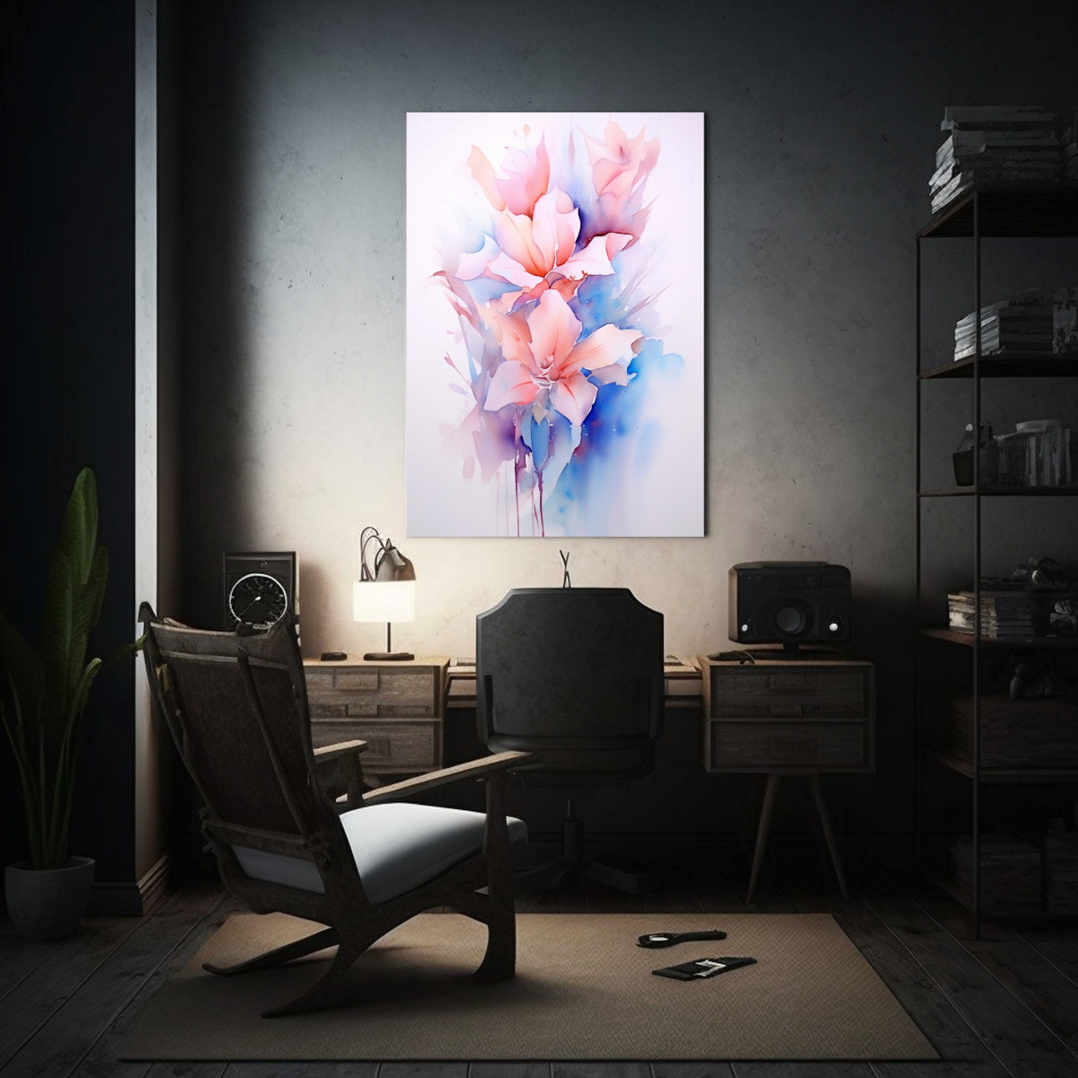 PINTURAS ABSTRACTAS DE ACUARELA DE FLORES EN ALTA 60X90 CM - 2