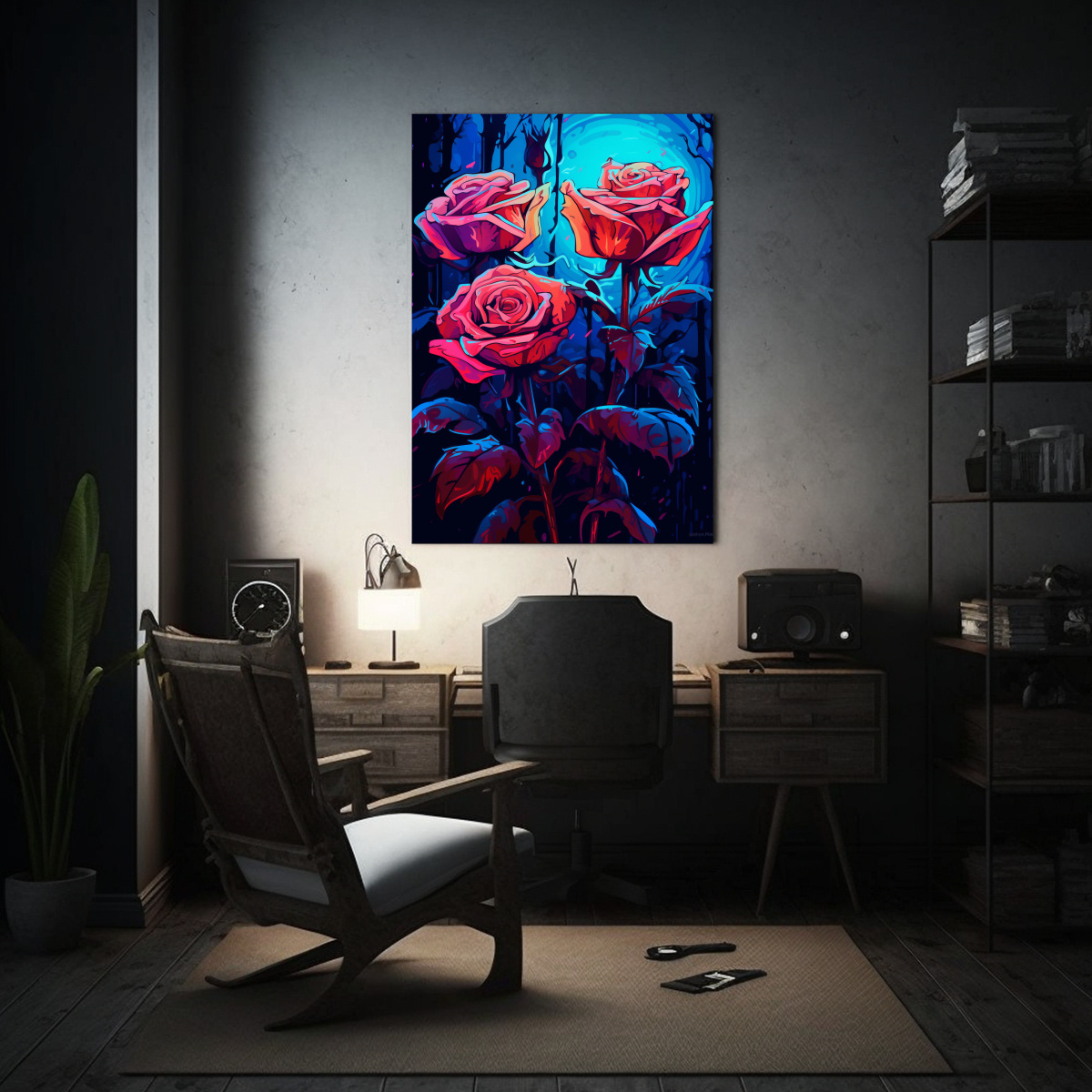 CUADRO ARTESANAL CON ROSAS ROJAS EN ESTILO VINTAGE 60X90 CM - 2