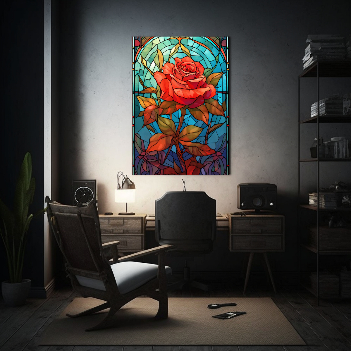 PINTURA DECORATIVA COMPOSICIÓN ADORNO VITRAL 50X65 CM - 2