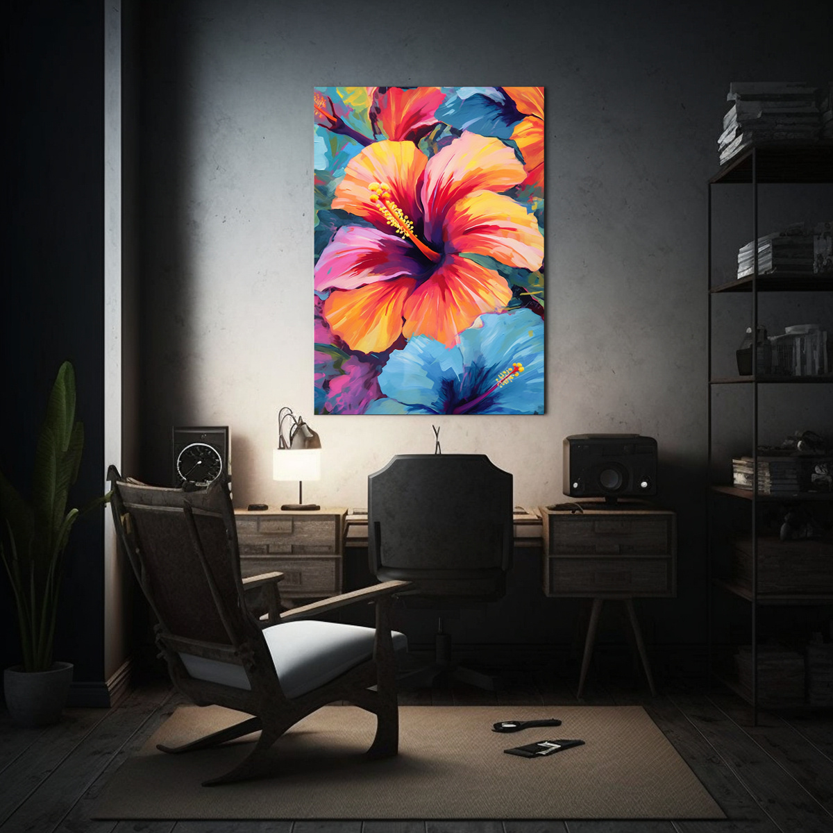 CUADRO DECORACIÓN FLORAL DE HIBISCO EN VIBRANTES 60X90 CM - 2