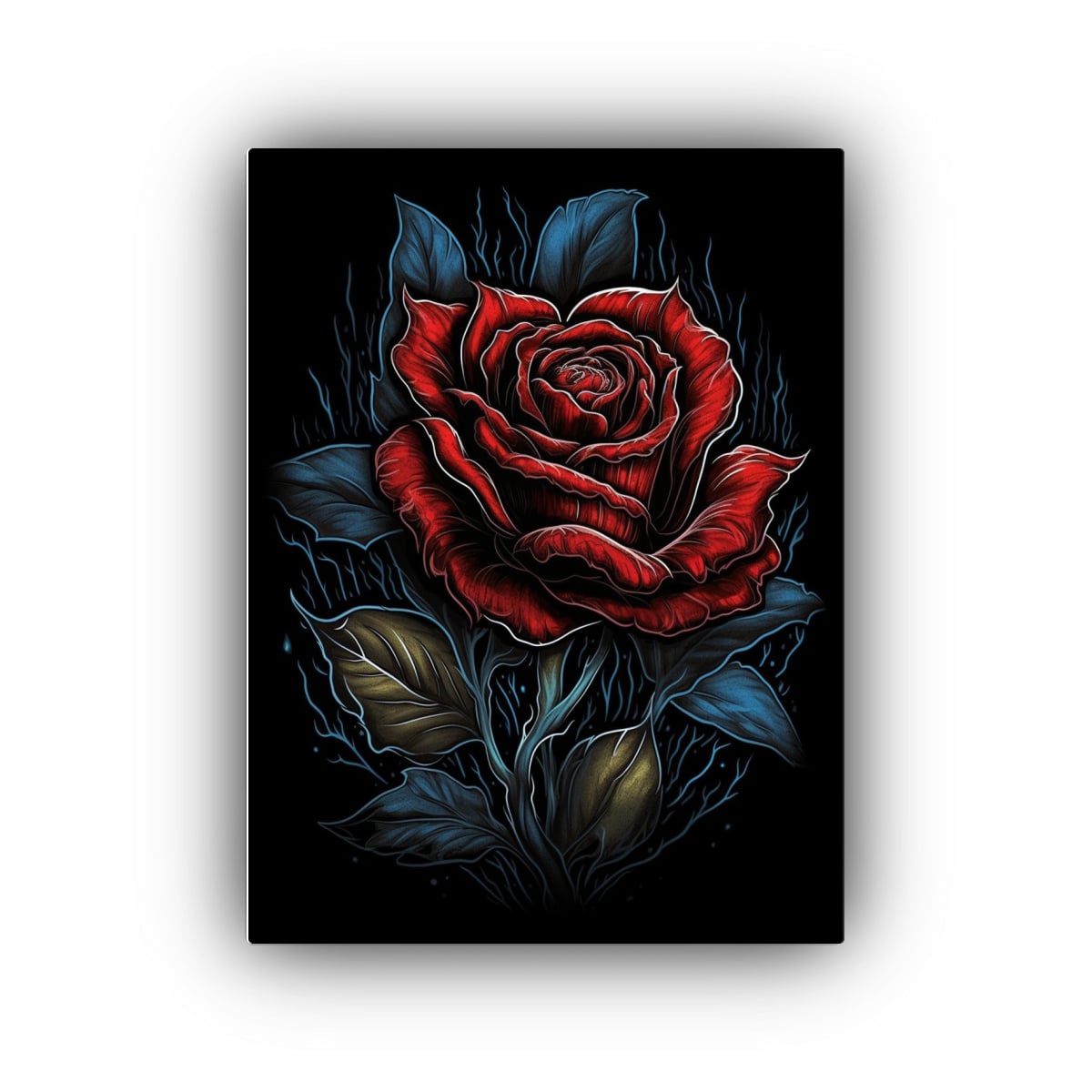 PINTURA FLORAL EN LIENZO: ROSA ROJA CON ESPINAS 40X60 CM - 1
