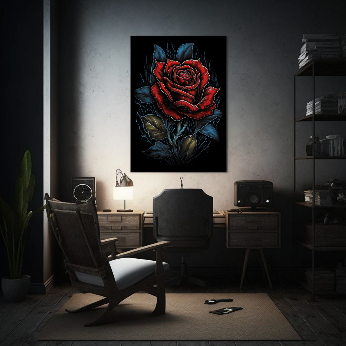 PINTURA FLORAL EN LIENZO: ROSA ROJA CON ESPINAS 40X60 CM - 2