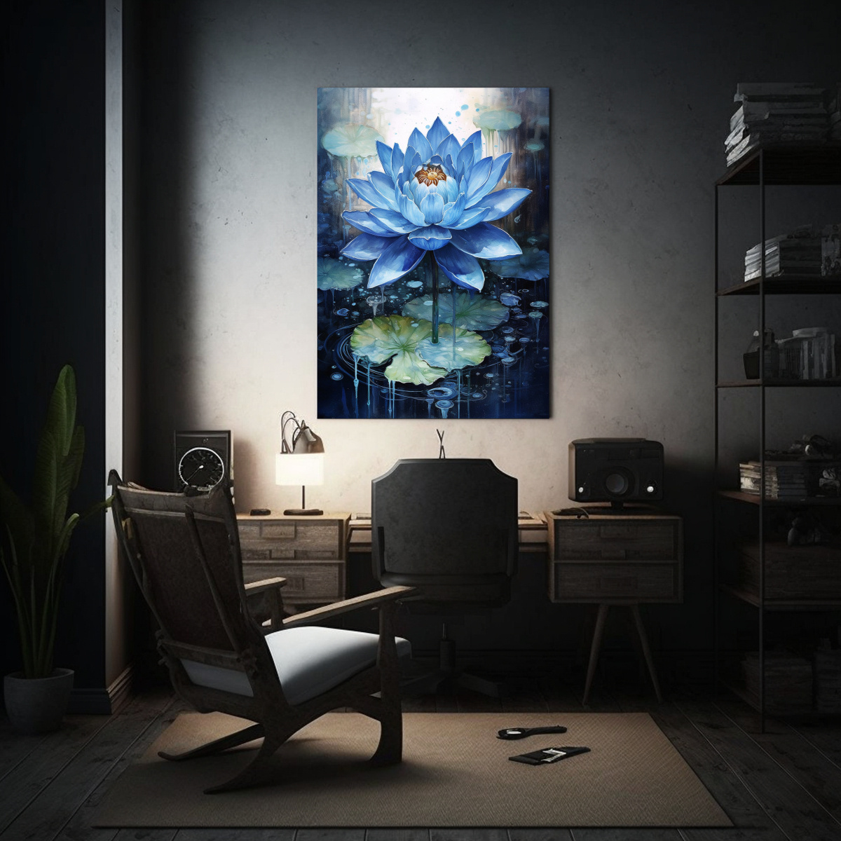 LIENZO DECORATIVO TEMÁTICA FLOR DE LOTO AZUL 30X45 CM - 2