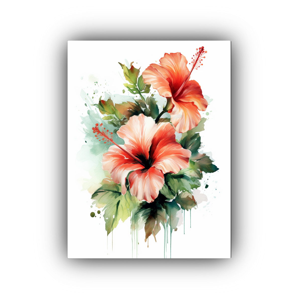 PINTURA EN LIENZO DE HIBISCOS ADORABLES AISLADOS, 20X30 CM - 1