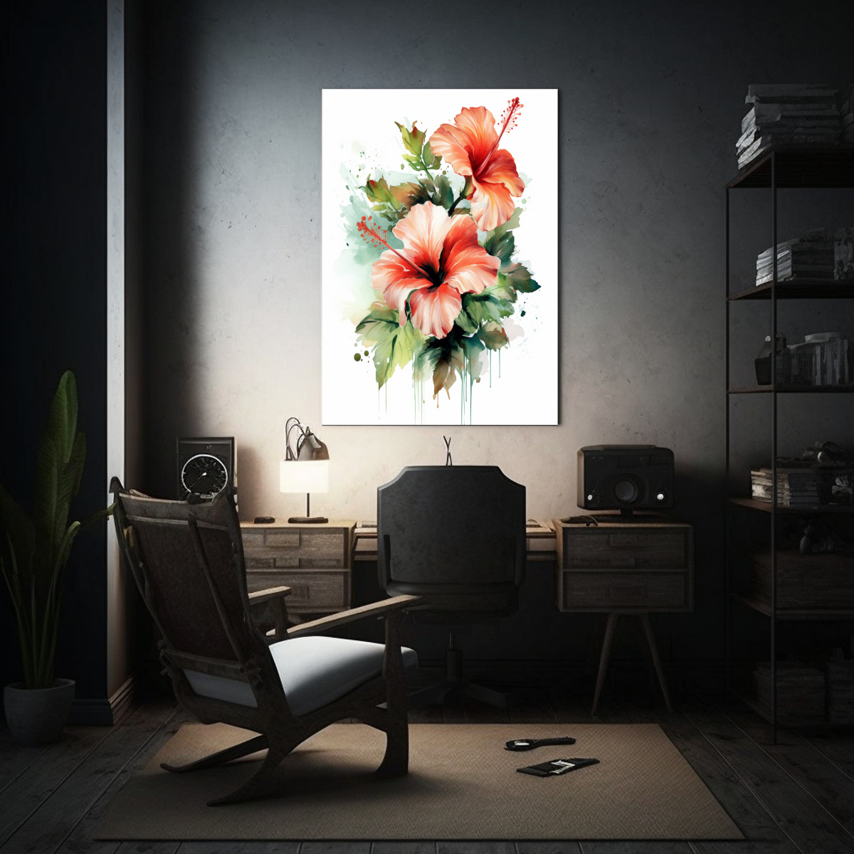 PINTURA EN LIENZO DE HIBISCOS ADORABLES AISLADOS, 20X30 CM - 2
