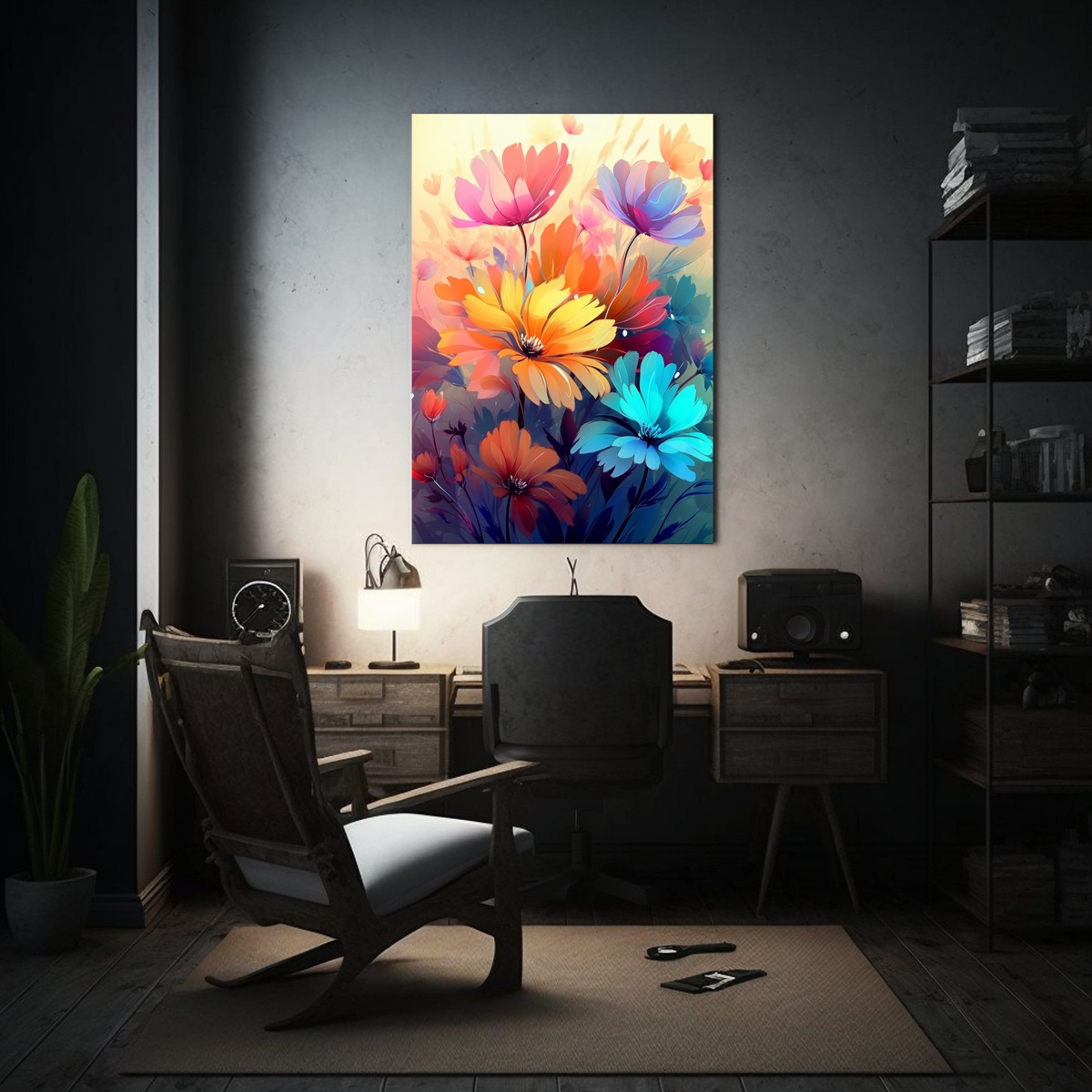 CUADRO HERMOSO DE FLORES COLORIDAS CON LUZ DE 40X60 CM - 2