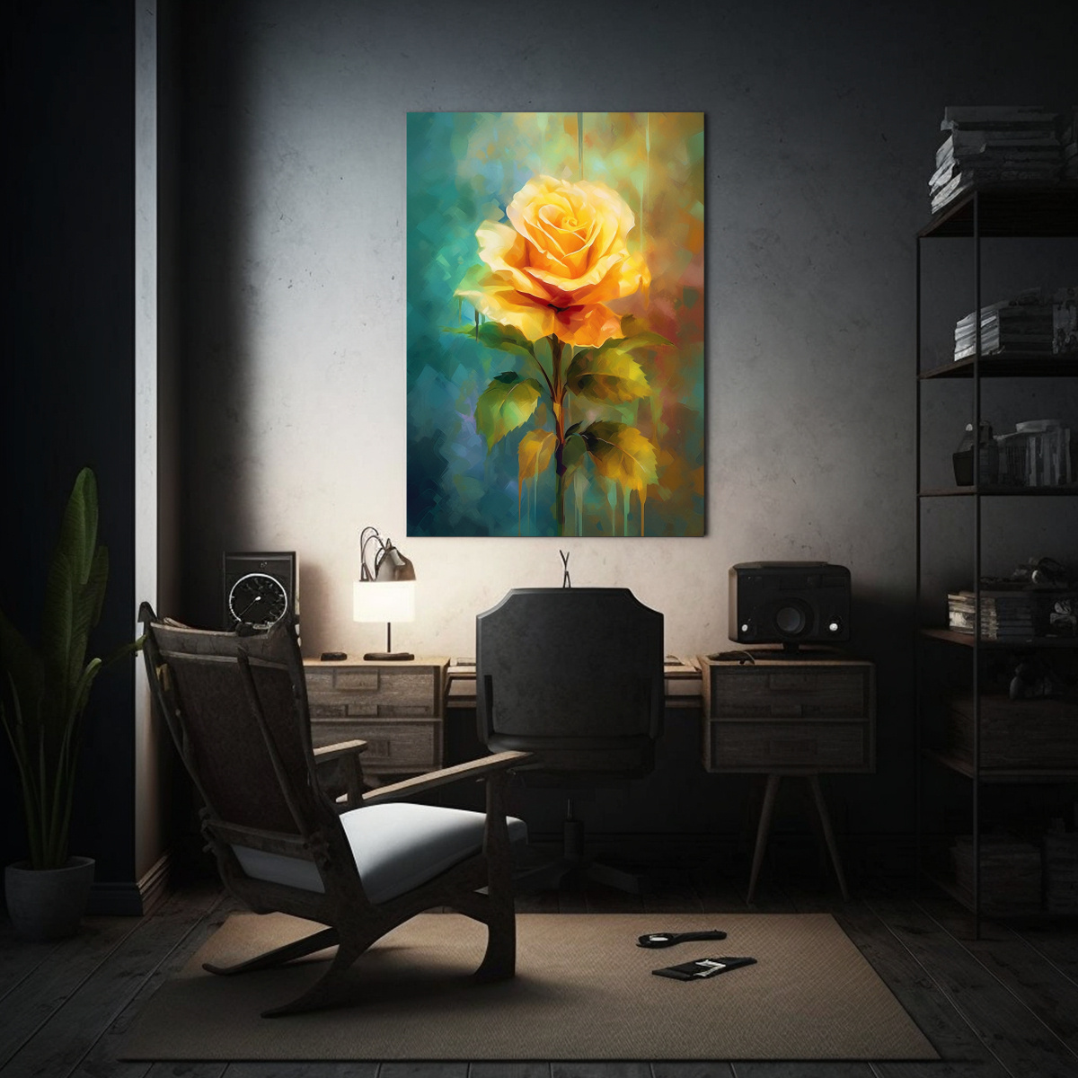 PINTURA DECORATIVA DE ROSA AMARILLA EN EL ESTILO 30X40 CM - 2