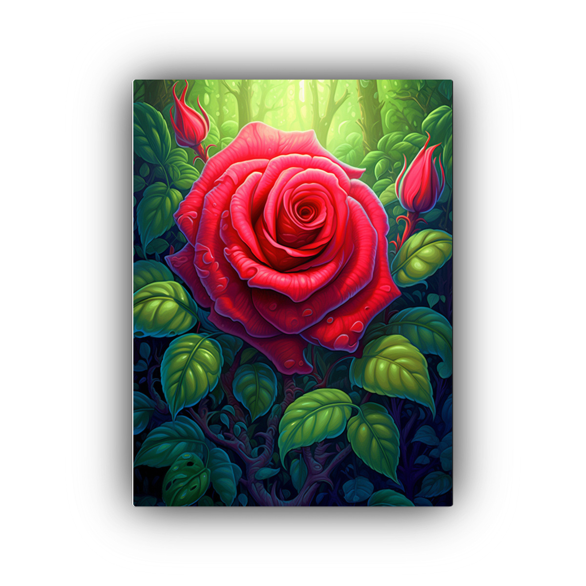 CUADRO VERTICAL DE ROSA MAJESTUOSA RODEADA DE 80X120 CM - 1
