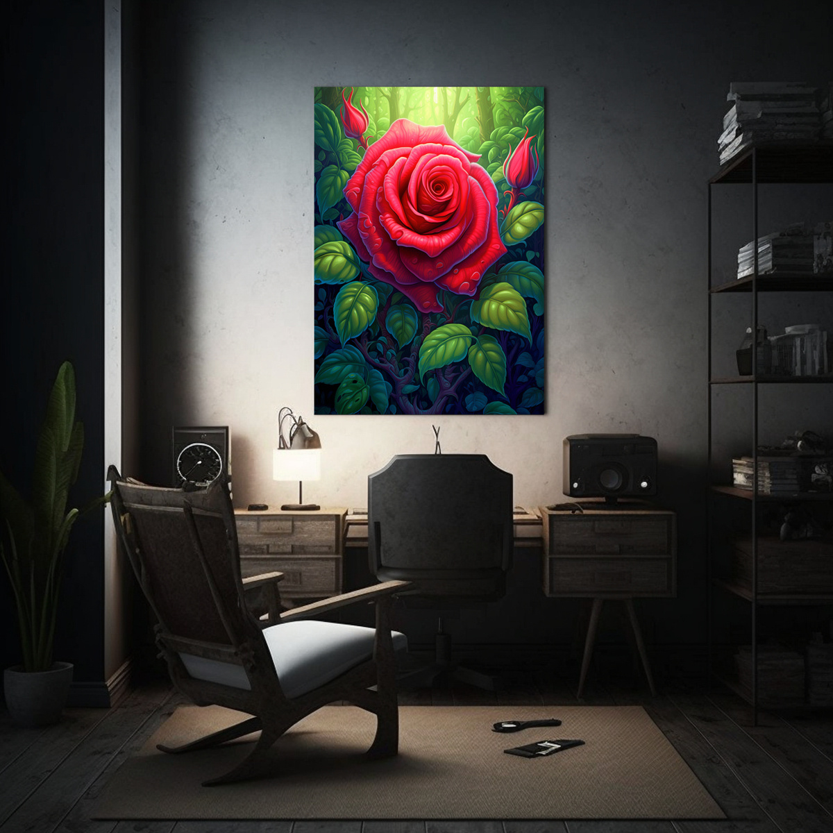 CUADRO VERTICAL DE ROSA MAJESTUOSA RODEADA DE 80X120 CM - 2