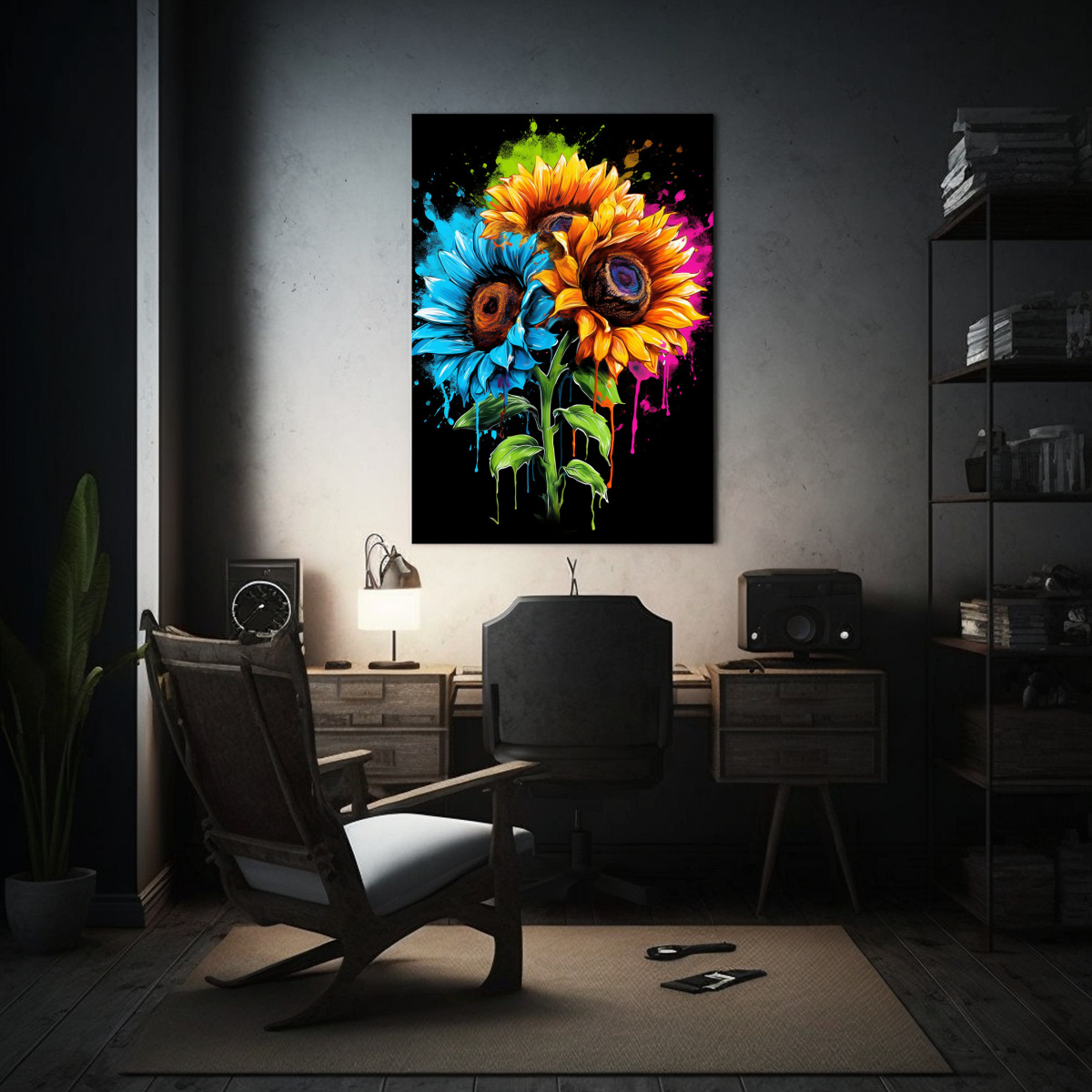 CUADRO EXPRESIÓN RECTANGULAR TRES GIRASOLES 80X120 CM - 2