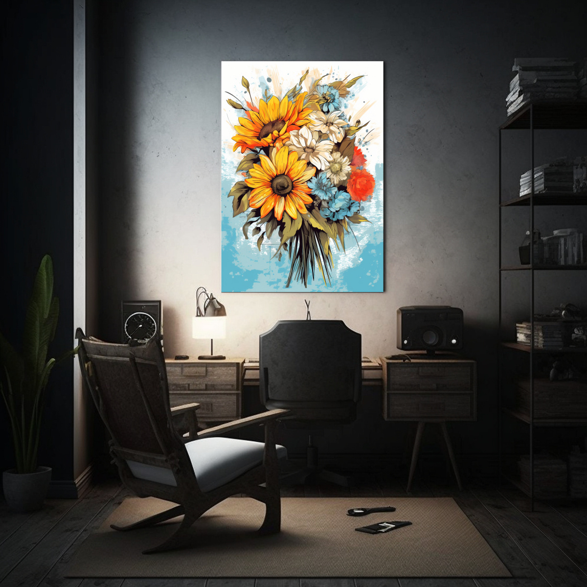 TELA EN BASTIDOR COLORES FLORES BOHO ESTILO 30X45 CM - 2