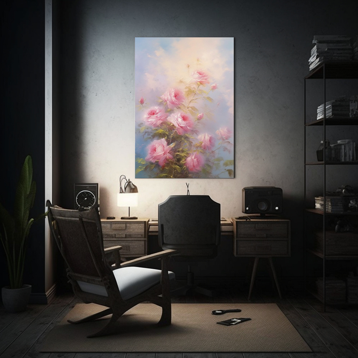 1 PINTURA ACUARELA DE ROSAS ROSADAS EN EL CIELO 50X75 CM - 2