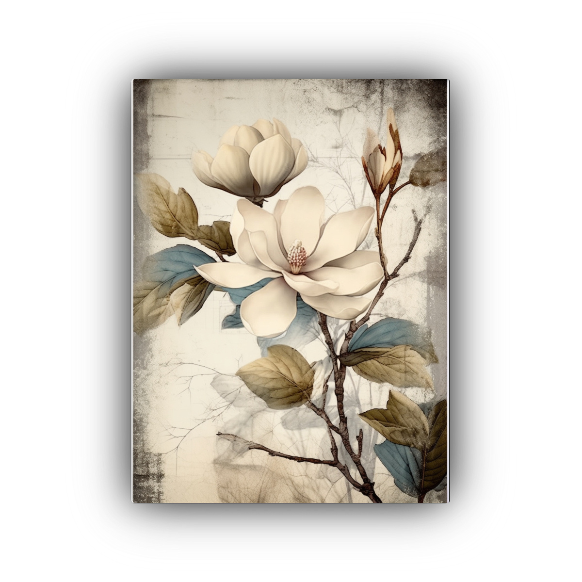 PINTURAS DECORATIVAS DE MAGNOLIAS GOTH EN BLANCO 60X90 CM - 1