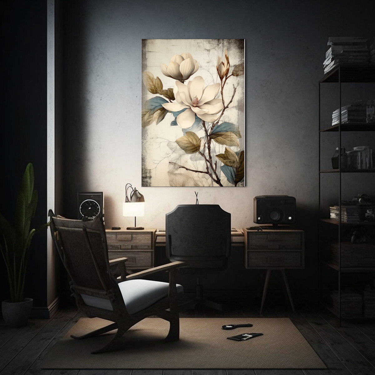 PINTURAS DECORATIVAS DE MAGNOLIAS GOTH EN BLANCO 60X90 CM - 2