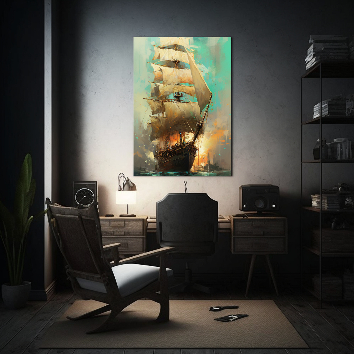 PINTURA DECORATIVA PARA COMEDOR: BARCO A VELA EN 40X60 CM - 2