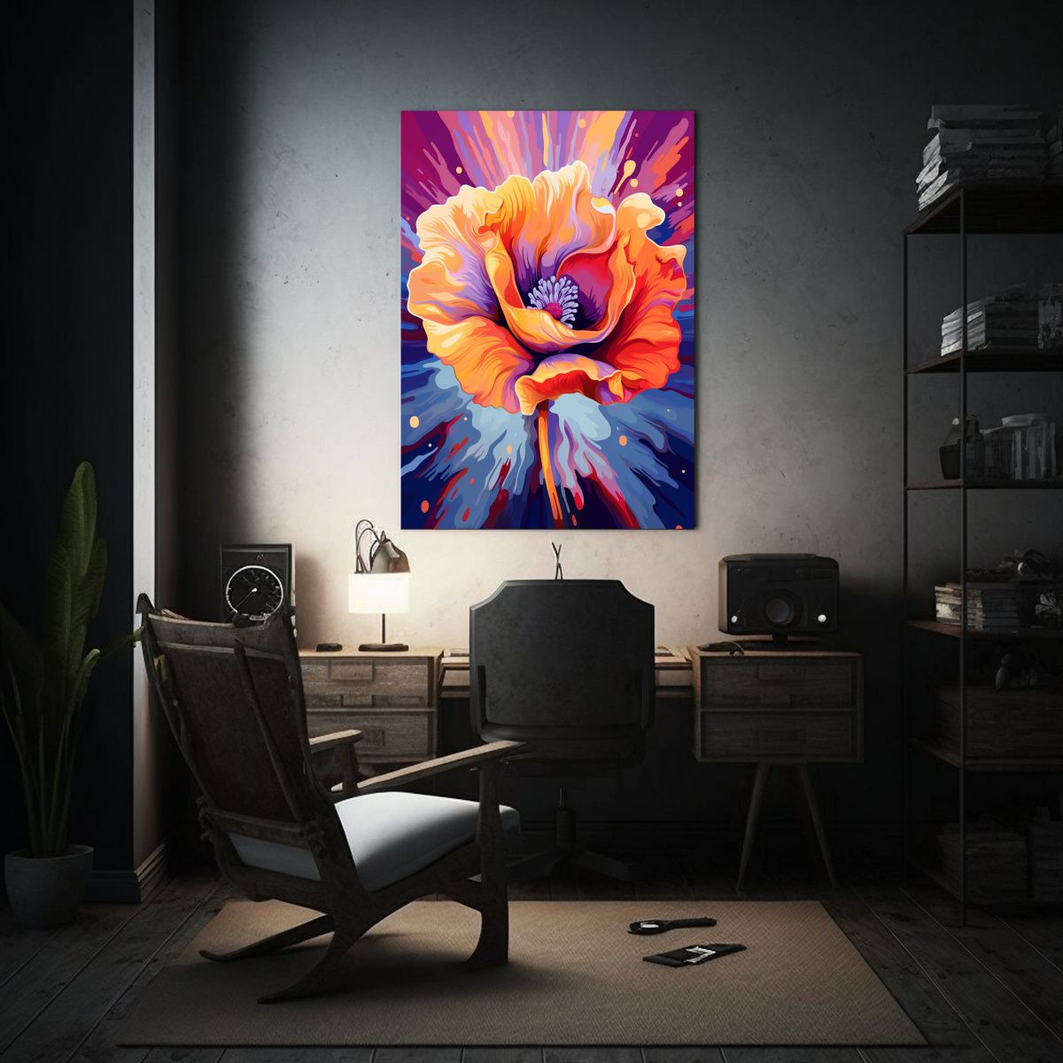 CUADRO MINIMALISTA LIENZO DE UNA AMAPOLA NARANJA 30X45 CM - 2