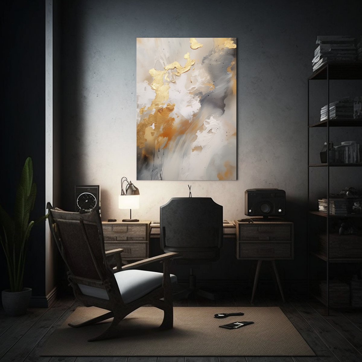CUADRO ABSTRACTO LIENZO TELA BLANCO DORADO 80X120 CM - 2