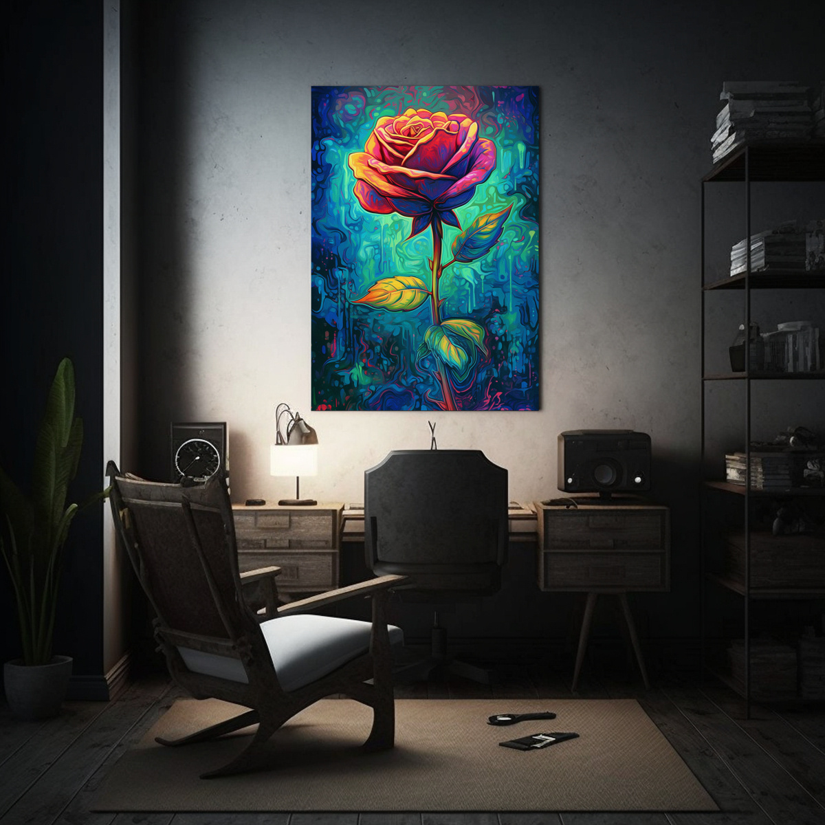 LIENZO DE TELA CREATIVA CON UNA ROSA ABSTRACTA EN 50X65 CM - 2