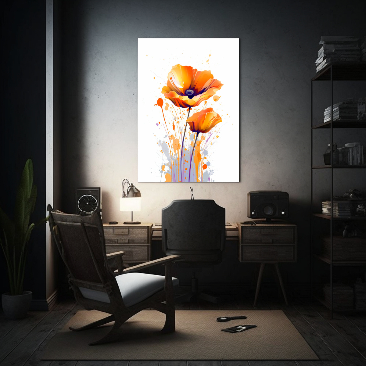 PINTURA DECORATIVA ELEGANTE DE LIENZO CON AMAPOLA 30X40 CM - 2