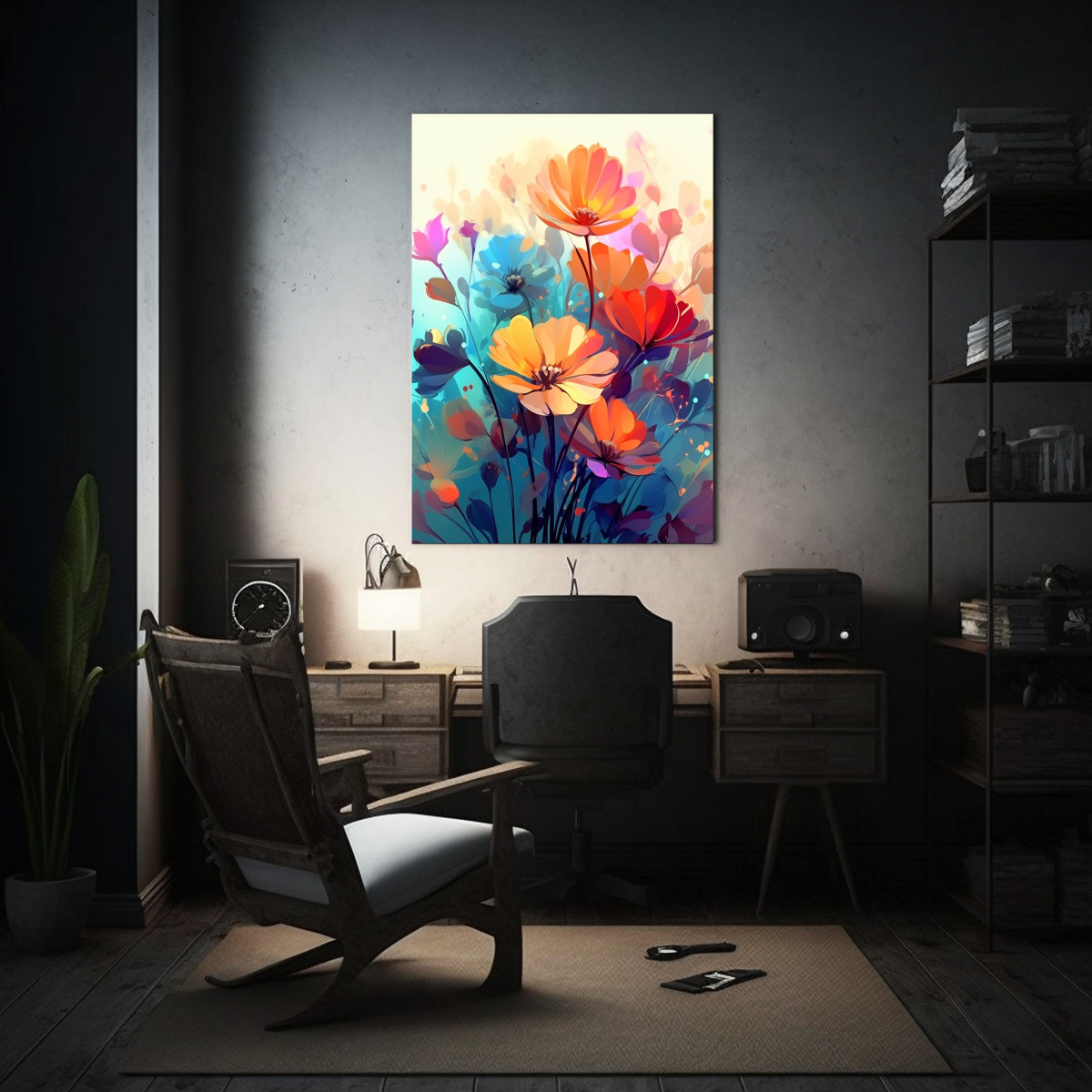 PINTURA HERMOSA DE FLORES COLORIDAS CON 60X90 CM - 2