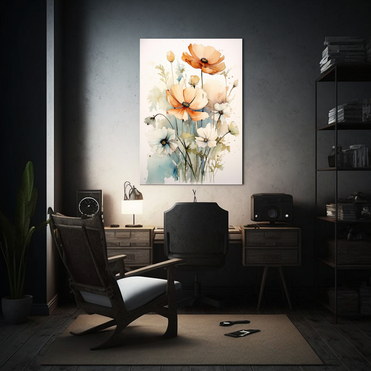 CUADRO ORIGINAL DE ACUARELA FLORAL CON 50X75 CM - 2