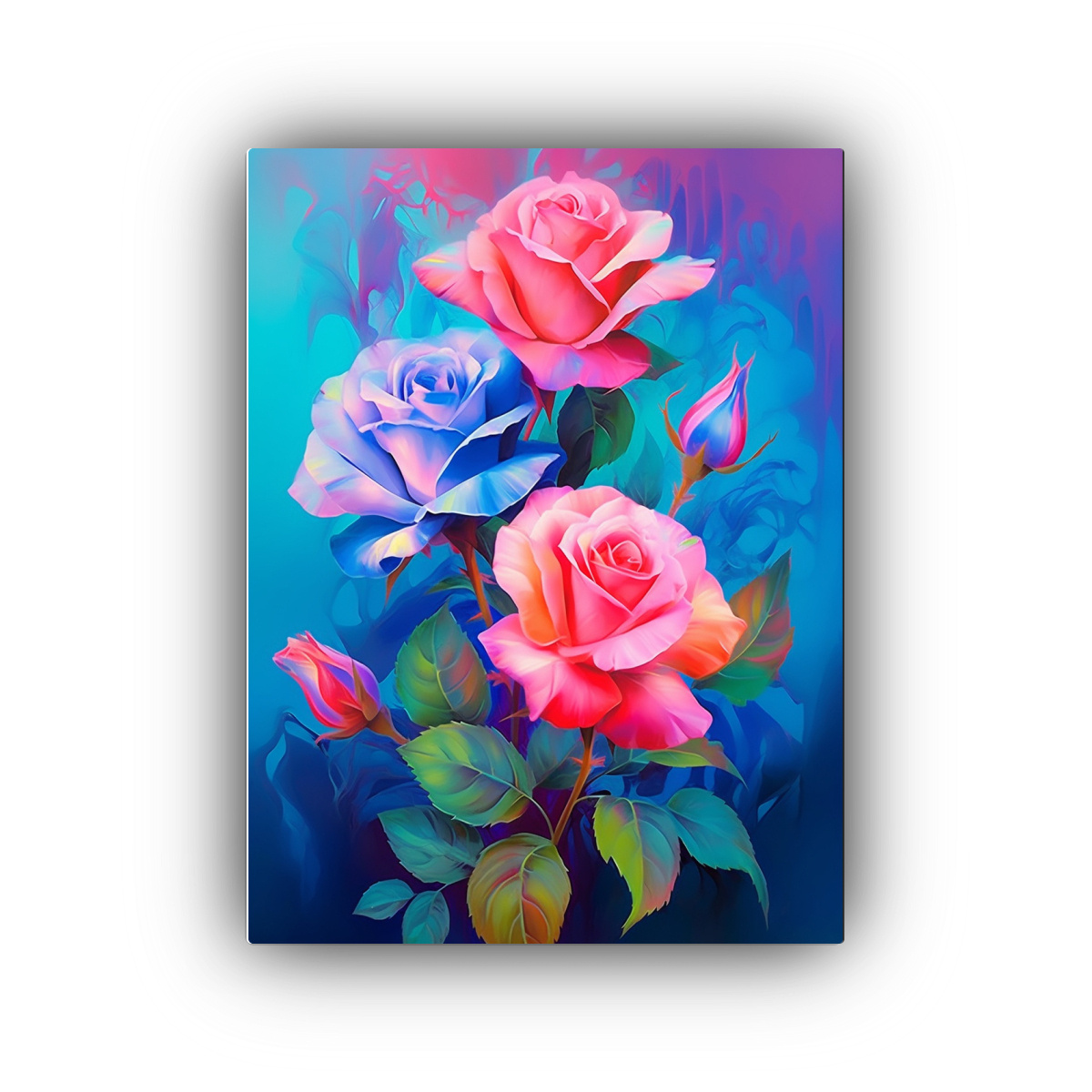 PINTURA ROSA Y AZUL SOBRE FONDO COLORIDO 50X75 CM - 1