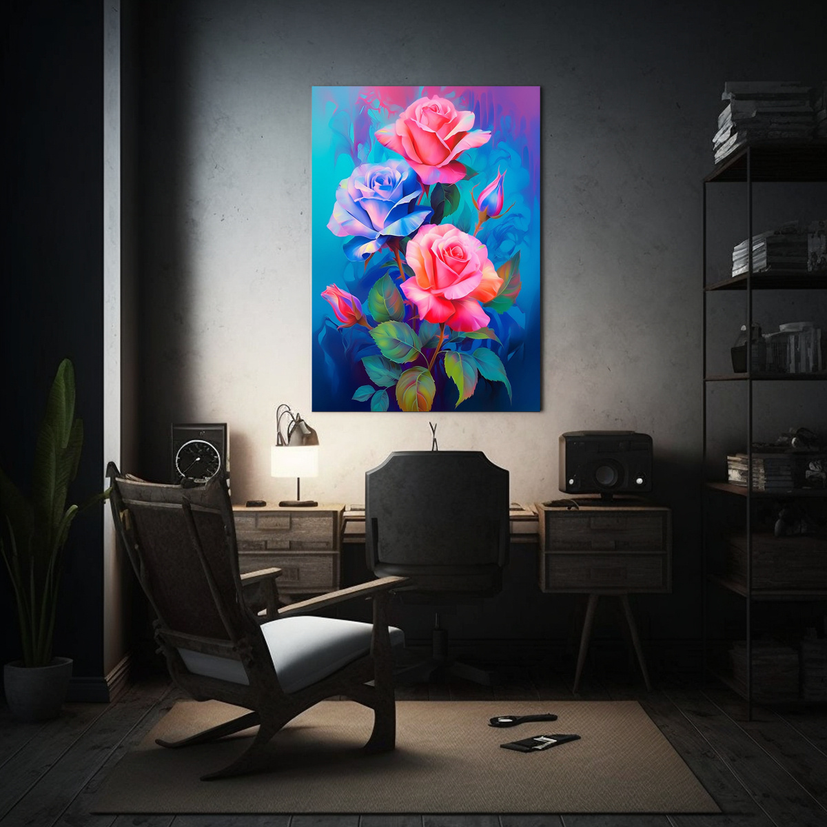 PINTURA ROSA Y AZUL SOBRE FONDO COLORIDO 50X75 CM - 2