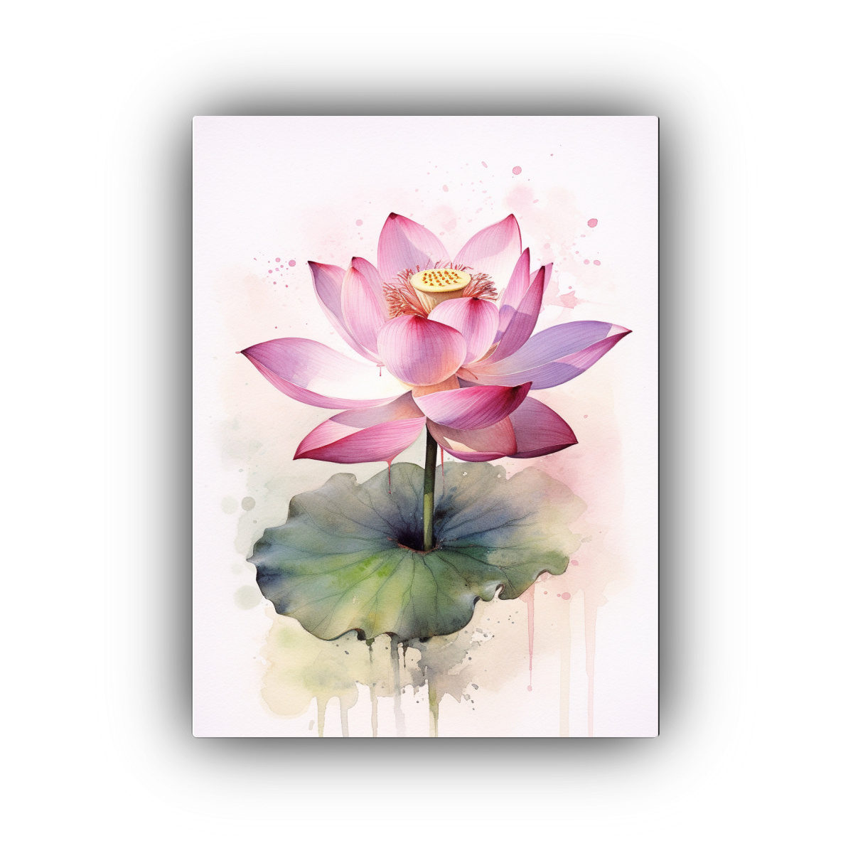 PINTURA ACUARELA INTENSA LOTO ROSA CON HOJA DE 80X120 CM - 1
