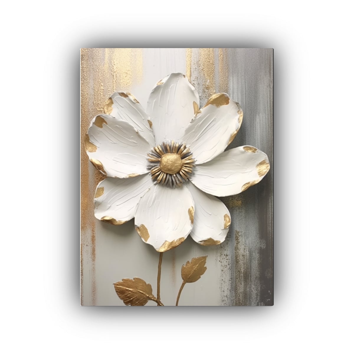 PINTURA DE ARTE PARA SALA CON FLOR Y HOJAS 20X30 CM