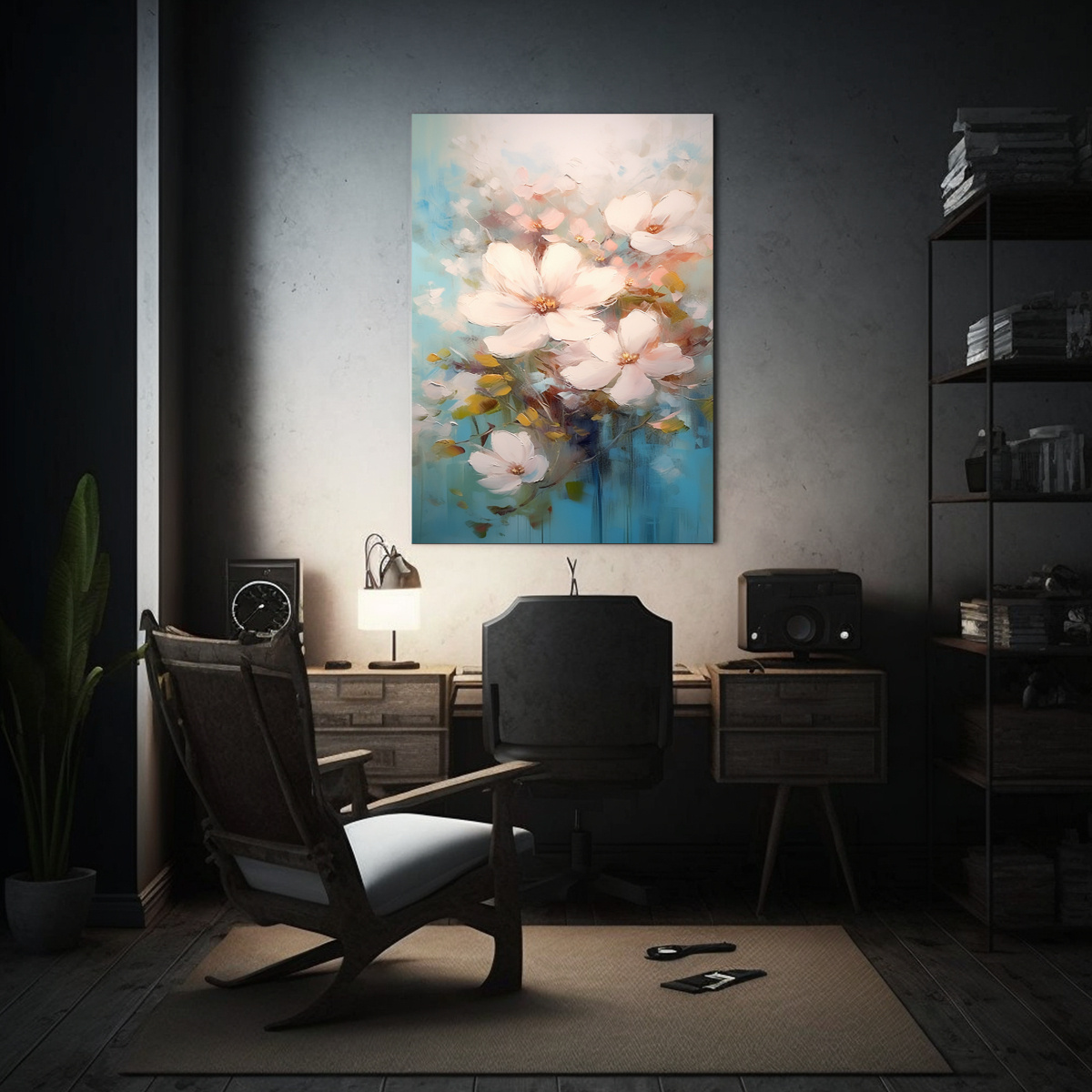 CUADRO MODERNO ÚNICO: FLORES MÁS ABSTRACTAS Y 40X60 CM - 2