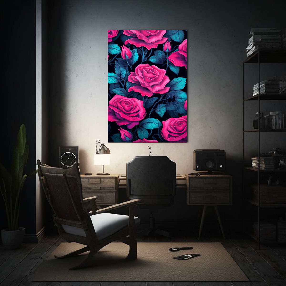 CUADRO DECORATIVO DE PATRÓN DE ROSAS ROSADAS 30X40 CM - 2