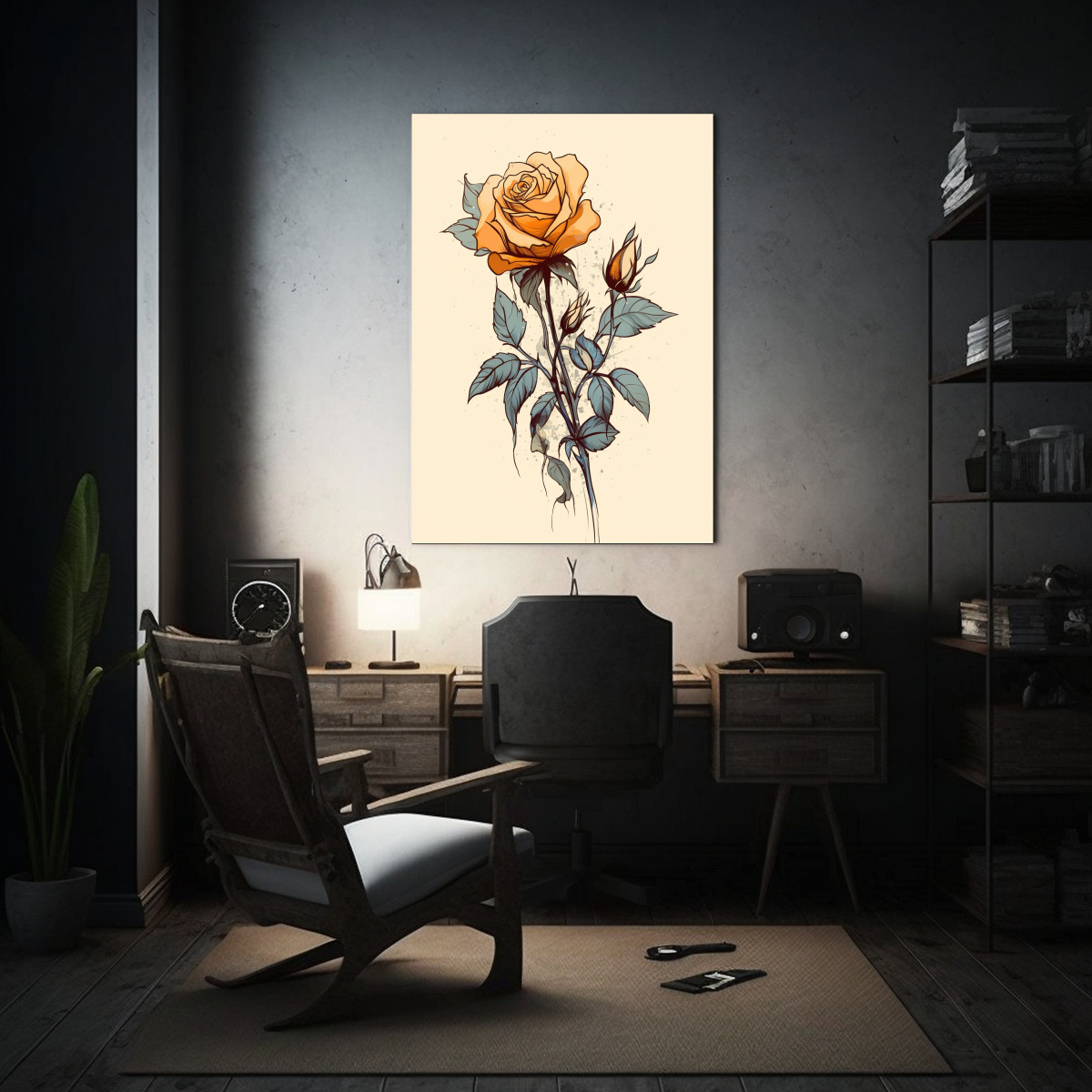 ARTE DE PARED DIBUJO DE FLOR EN BOCETO HECHO A 30X45 CM - 2
