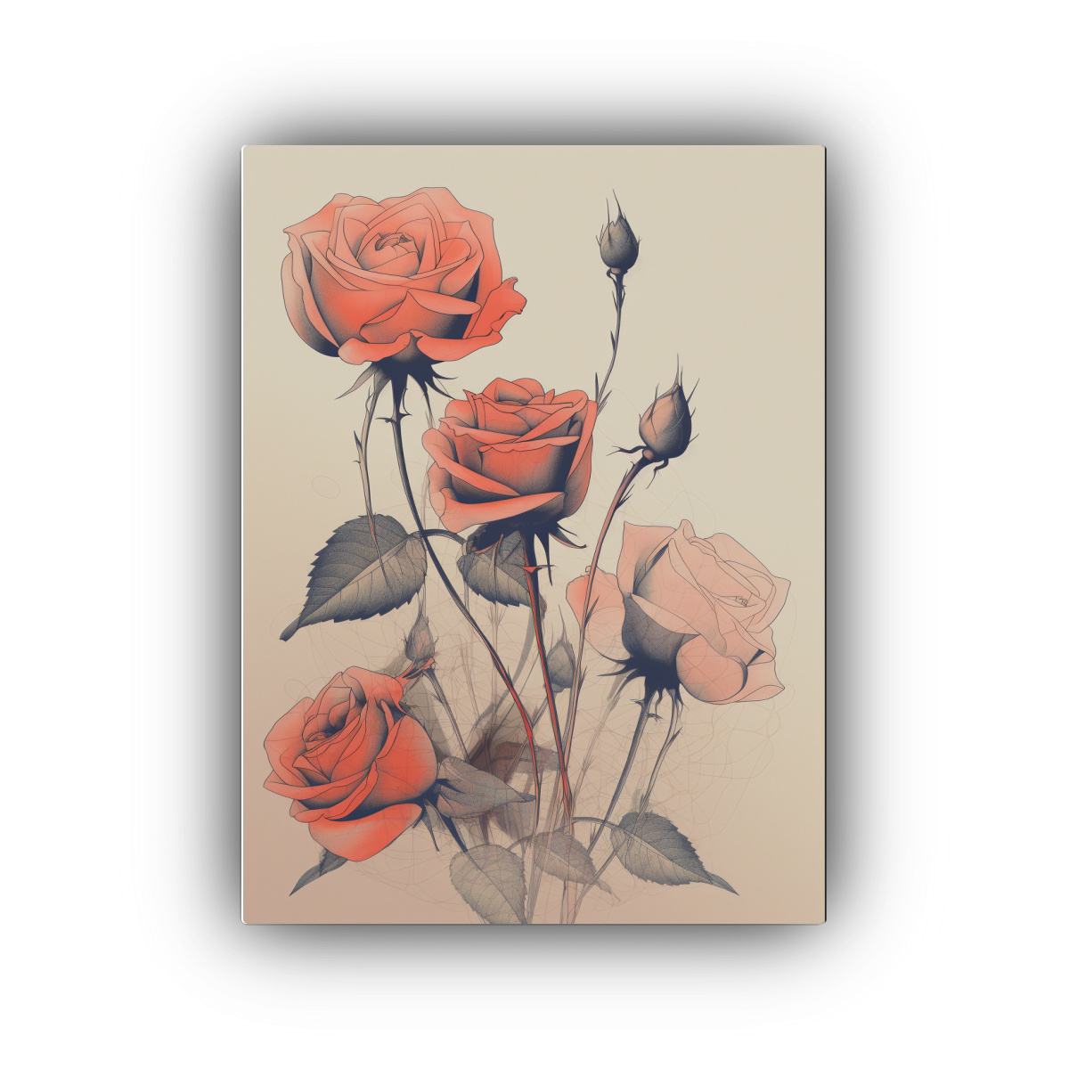 CUADRO MINIMALISTA DE ROSAS CON LÍNEAS LIMPIA 50X75 CM - 1