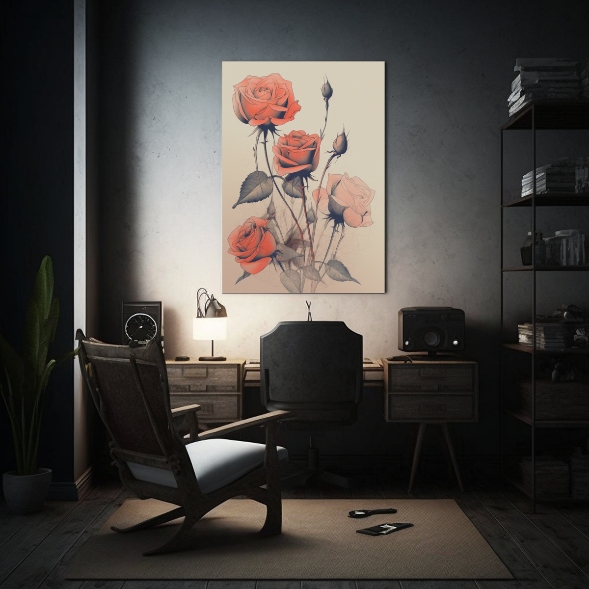 CUADRO MINIMALISTA DE ROSAS CON LÍNEAS LIMPIA 50X75 CM - 2