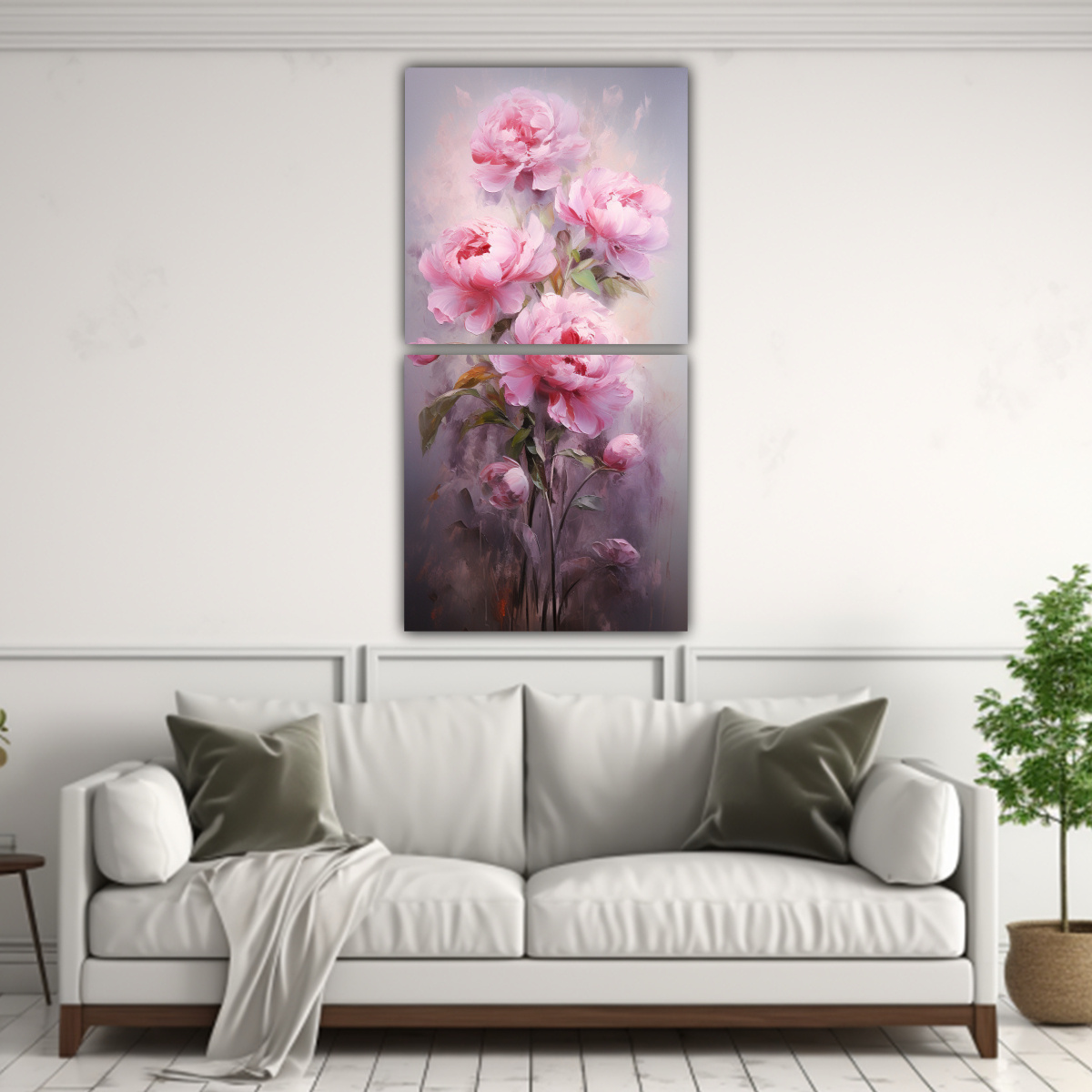 CUADRO MODERNO ROSADO DE PEONÍAS EN LIENZO 20X40 CM - 2