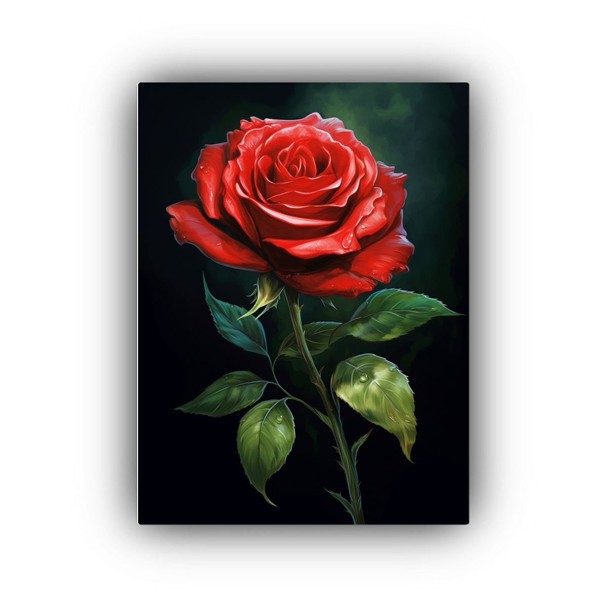 CUADRO MINIMALISTA DE HERMOSA ROSA ROJA CON HOJAS 30X40 CM - 1