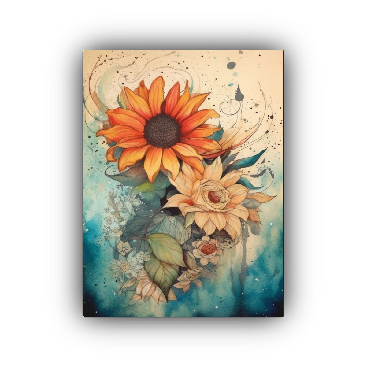 PINTURA DECORATIVA DE FLORES ESTILO ACUARELA E 40X60 CM - 1