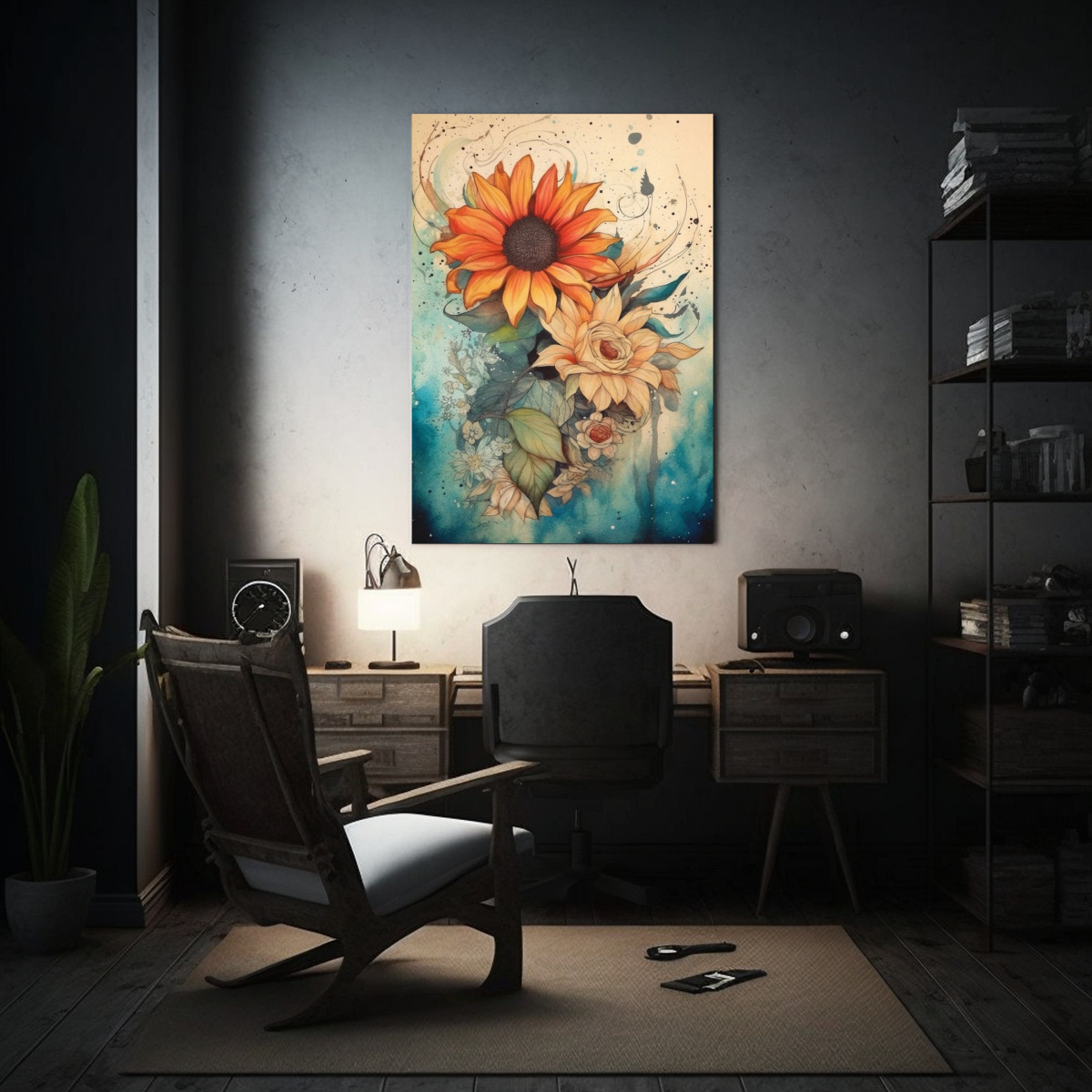 PINTURA DECORATIVA DE FLORES ESTILO ACUARELA E 40X60 CM - 2