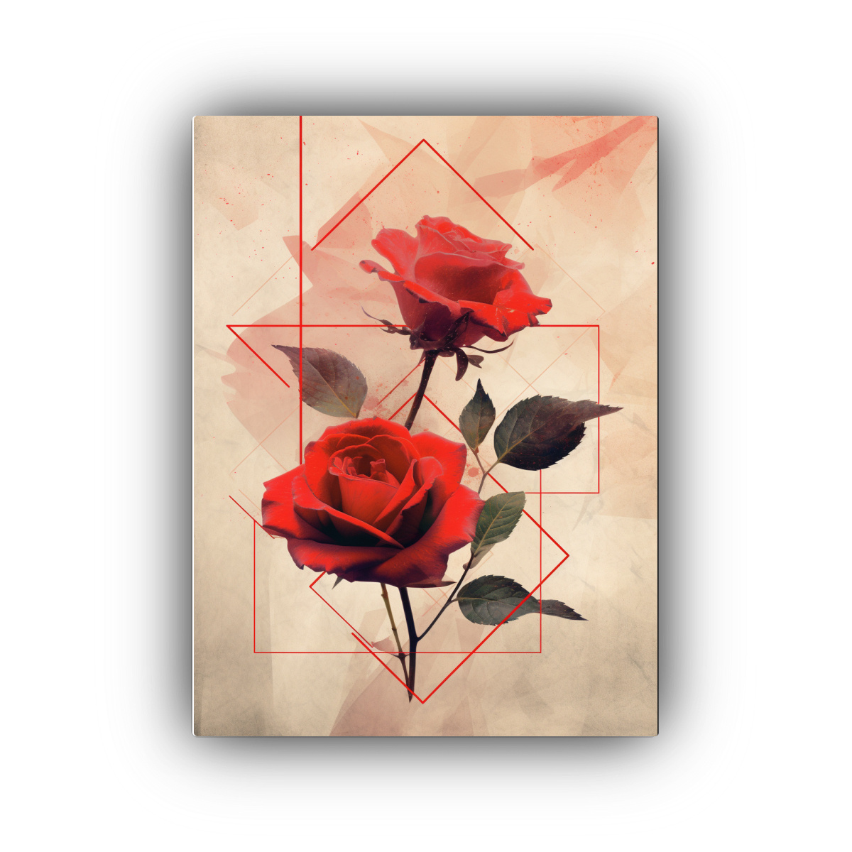 CUADRO VINTAGE CON ROSAS ROJAS Y PATRONES 40X50 CM - 1