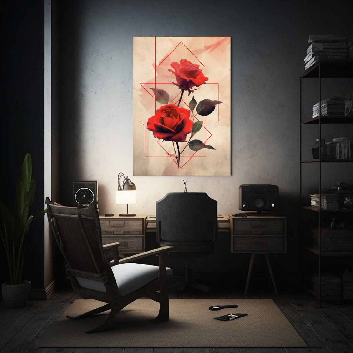 CUADRO VINTAGE CON ROSAS ROJAS Y PATRONES 40X50 CM - 2
