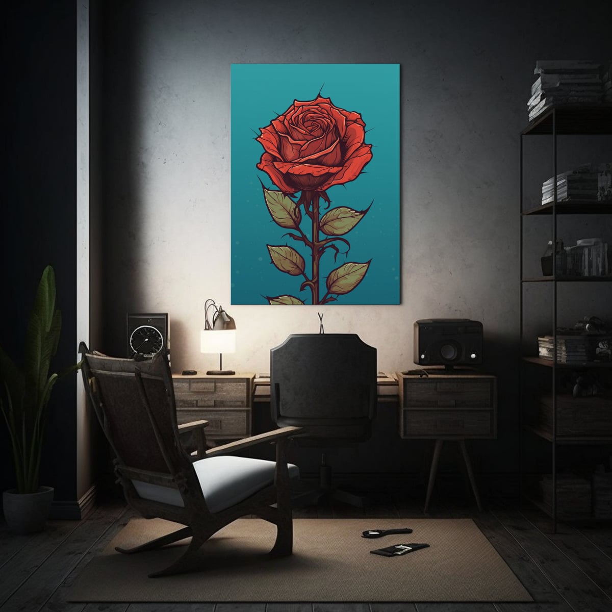 PINTURA DECORATIVA LIENZO DISEÑO ROSA ROJA 30X40 CM - 2