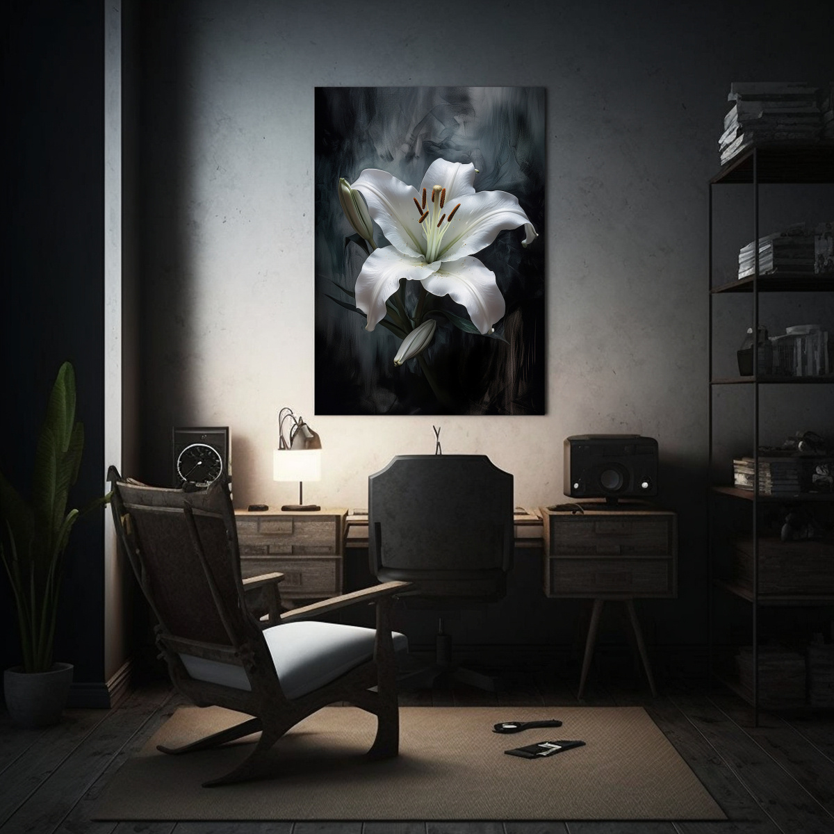 PINTURA DECORATIVA EXCLUSIVA DE LIRIOS BLANCOS 30X40 CM - 2