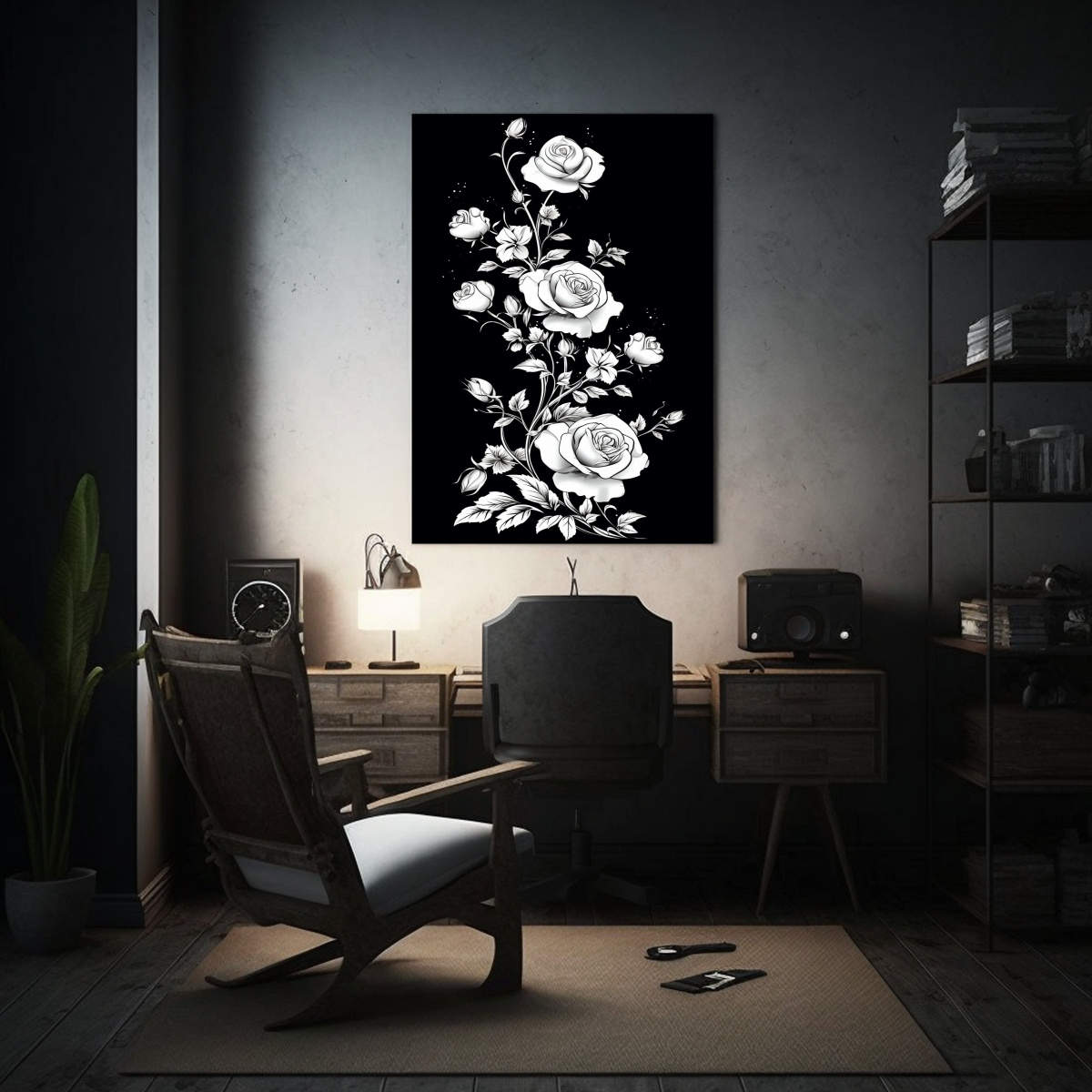 PINTURA DECORATIVA DE ROSAS BLANCAS SIMPLES EN 60X90 CM - 2