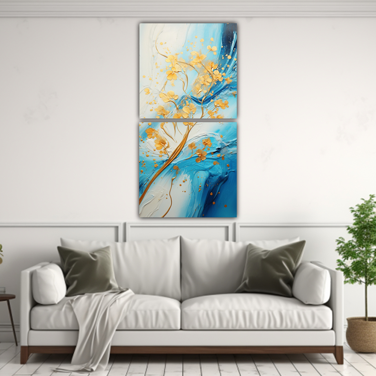 PINTURA MODERNA EN VIBRANTES COLORES Y DORADOS EN 50X100 CM - 2