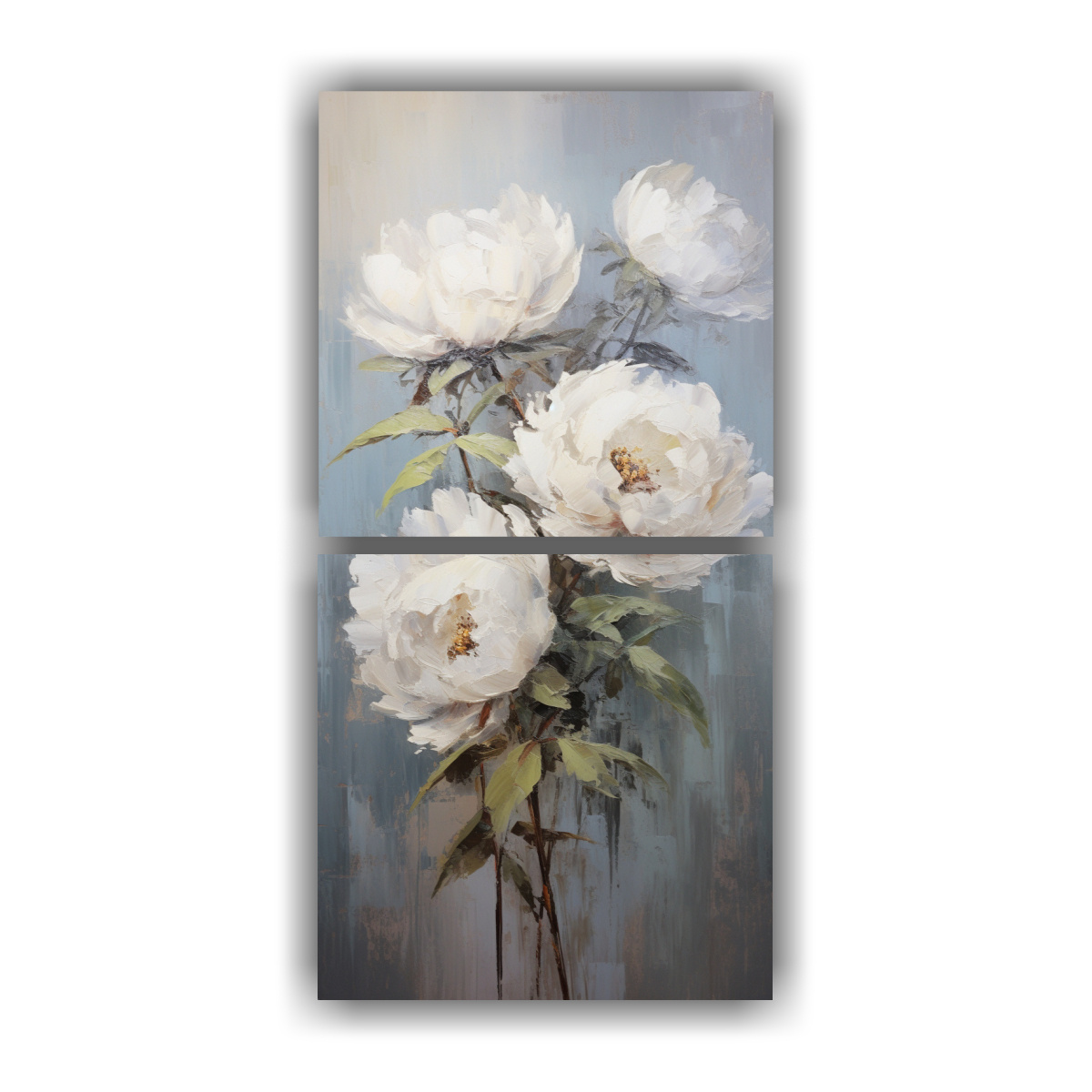 PINTURA AL ÓLEO DE PEONÍAS BLANCAS ESTILO 70X140 CM - 1
