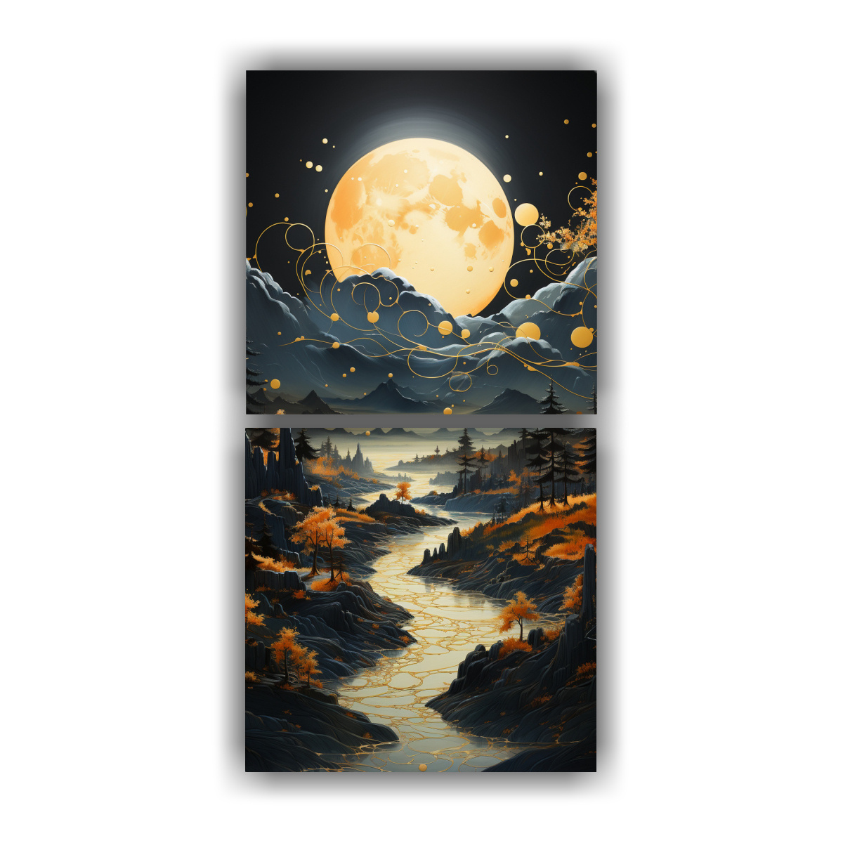 CUADROS DECORATIVOS MONTAÑA FASES LUNARES NOCHE 80X160 CM - 1