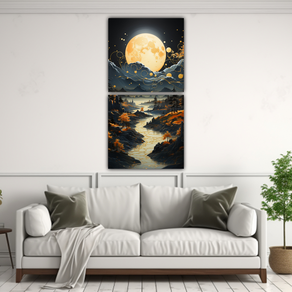 CUADROS DECORATIVOS MONTAÑA FASES LUNARES NOCHE 80X160 CM - 2